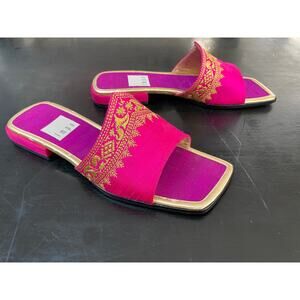 vintage 1990s / y2k hot pink silk slides indian sari sandals size 9 flat mules